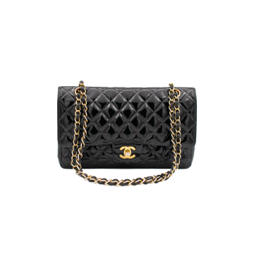 Chanel Classic Double Flap Bag Medium Black Patent Leather