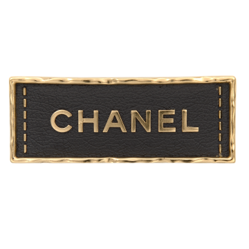 Chanel Rectangular Leather & Gold Brooch