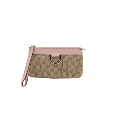 Gucci GG Canvas & Pink Leather Wristlet Clutch