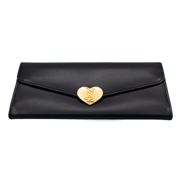 YSL Black Leather Heart Wallet